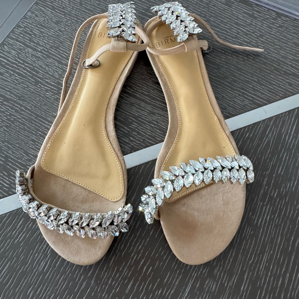 Alexandre Birman Women's Tan Sandals with Crystal Embellishments